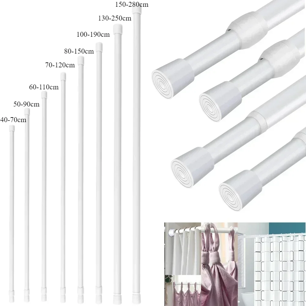 No Drill Spring Tension Curtain Rod Adjustable Extendable Telescopic Pole for Bathroom Kitchen