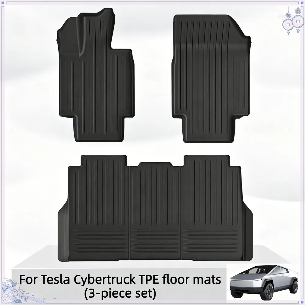 For Tesla Cybertruck interior floor mats, made of environmentally friendly, waterproof, and wear-resistant TPE rubber.