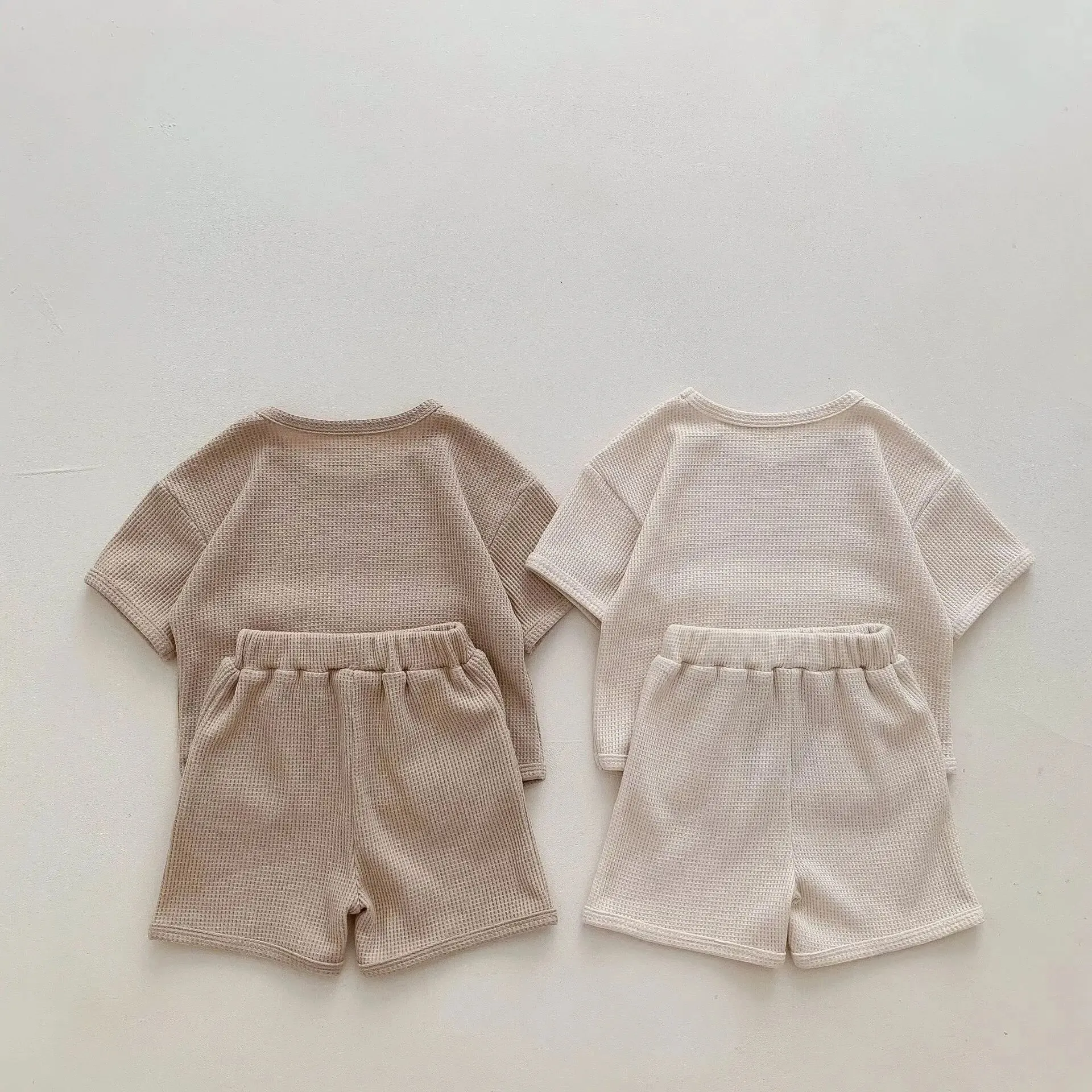 2024 Summer Baby Clothing Set Baby Casual Homewear Set Waffle Bear Te and Shorts 2 Pcs Suits for Baby Boys Girls