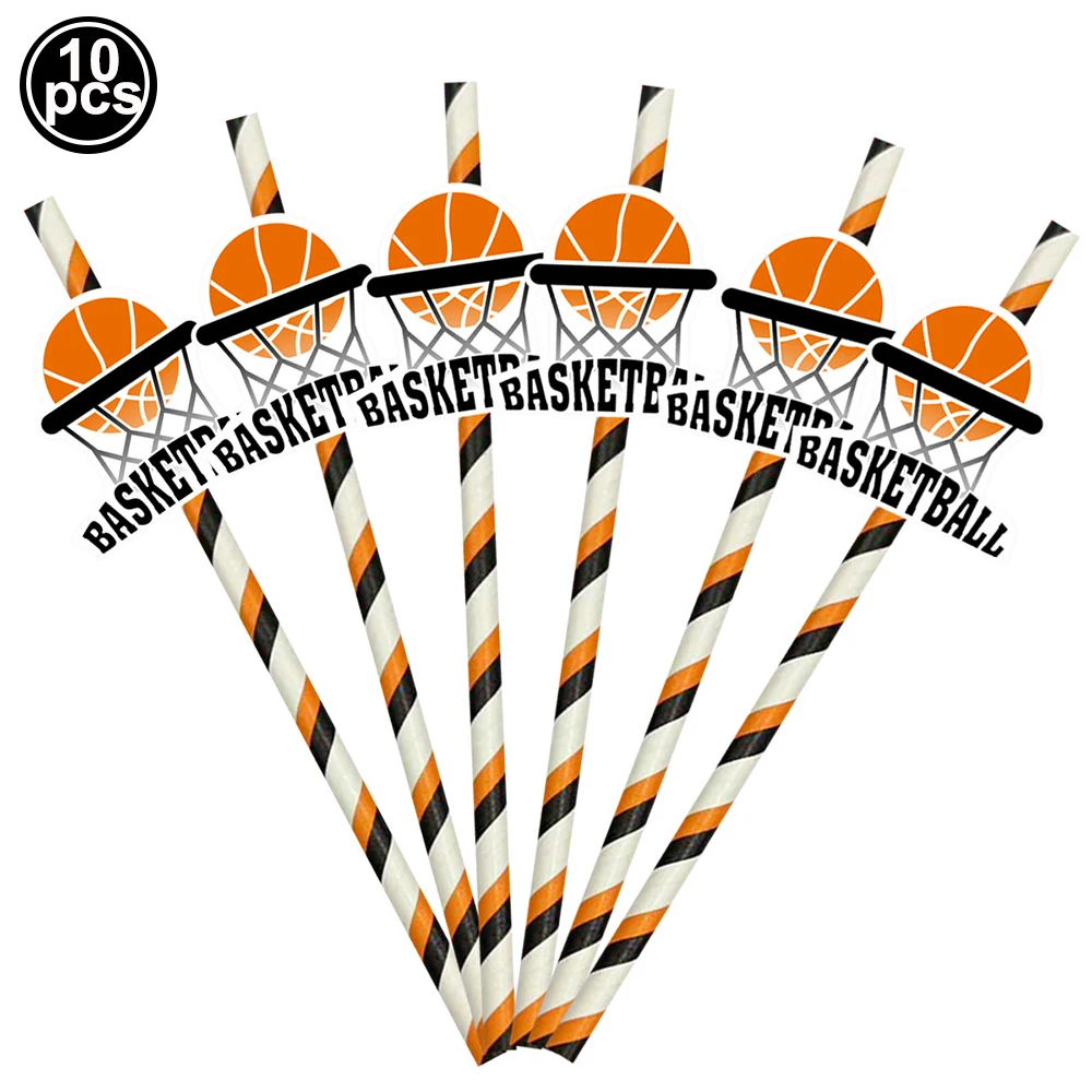 Basketball Party Supplies Paper Drinking Straws Keychain Basketball Cake Toppers Boys Men Sport Theme Birthday Party Decorations