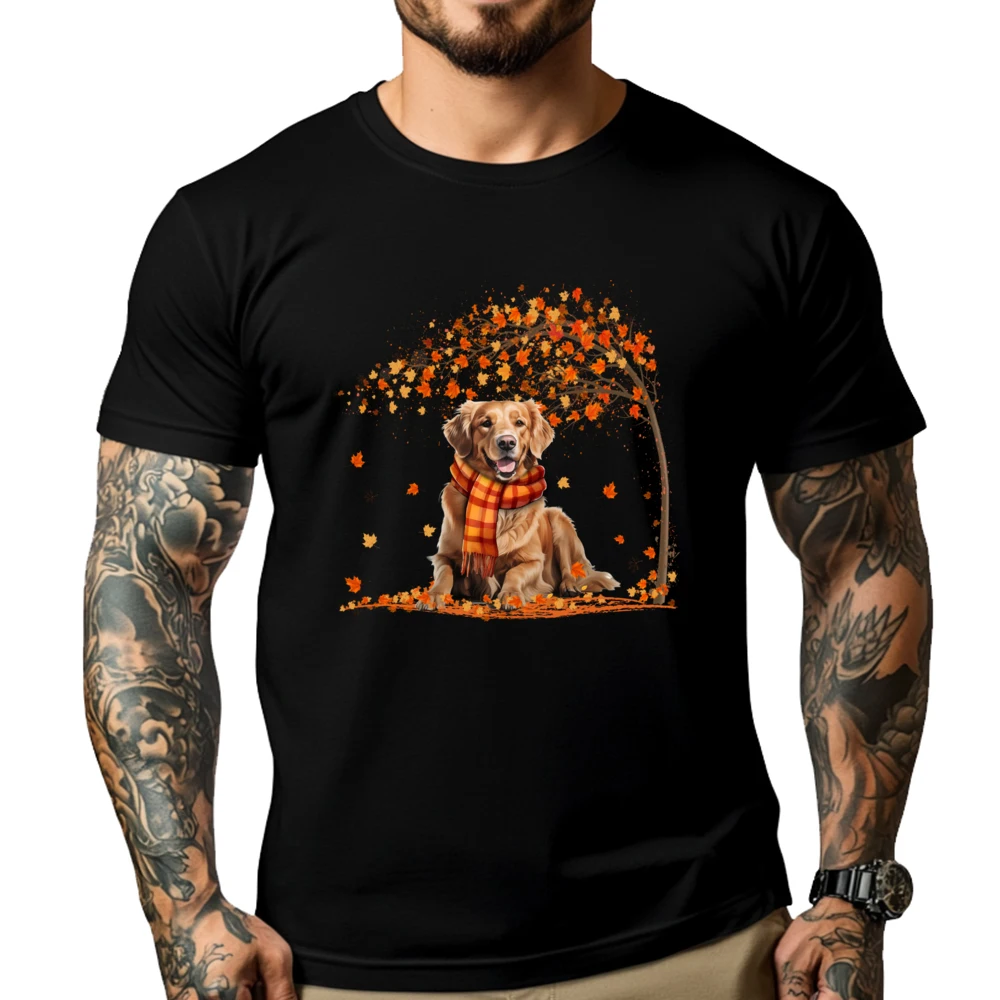 

Golden Retrievers Hello Autumn Leaf Fall For Dog Lover Streetwear Custom T Shirt Big And Tall T-shirt