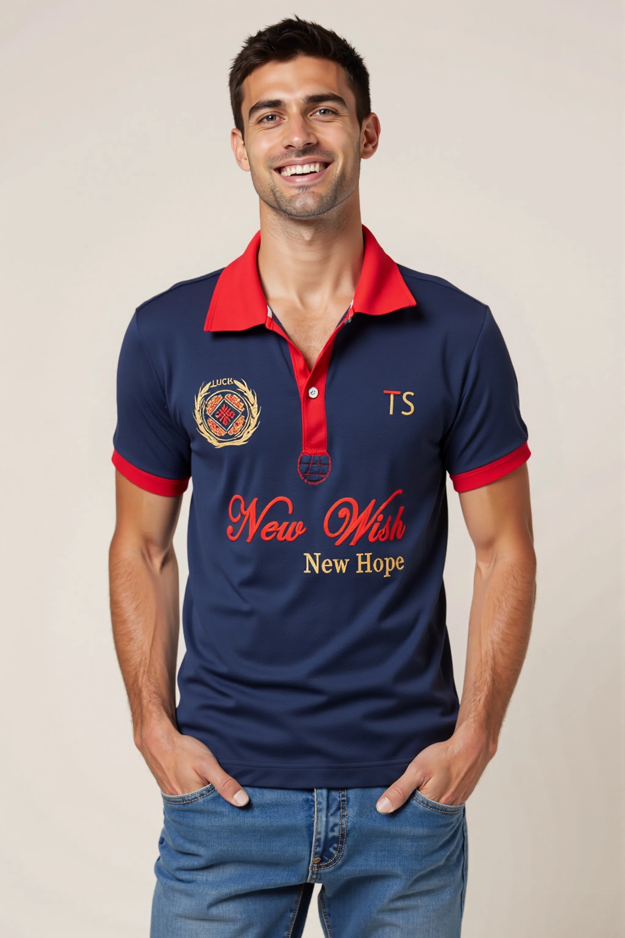 TS Men's Golf Polos Short Sleeve Casual Moisture Wicking Collar T-Shirts Male Clothing for Sports