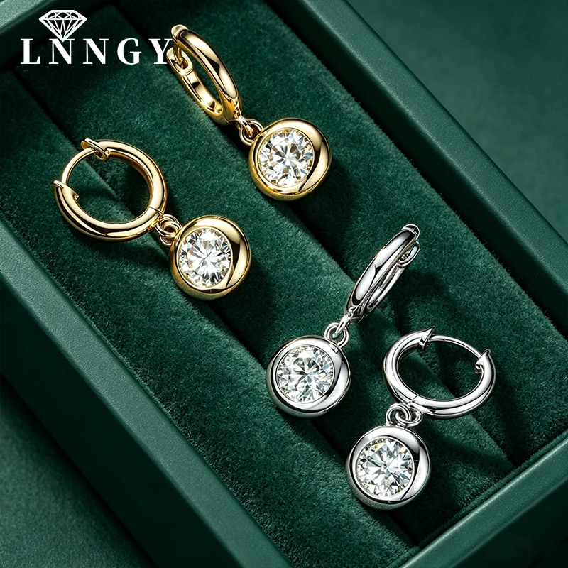 Lnngy Exquisite Round 1.2CT Moissanite Dangle Earring Korean INS Bubble Drop Earrings For Women Daily Temperament Jewelry Gift