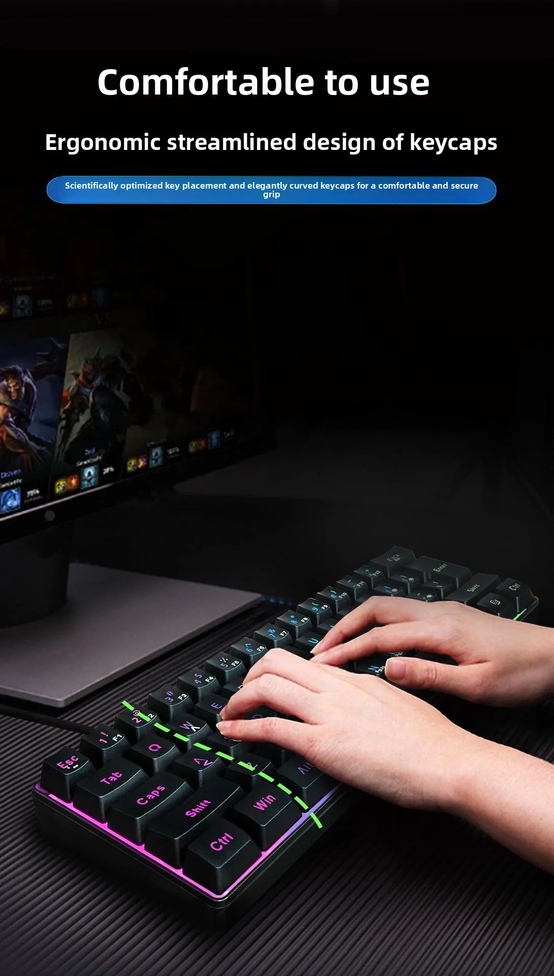 Teclado RGB Gamer 60% Keyboard Ergonomic Mini PC White Computer Keyboard Portable Backlit USB Wired Black Clavier Ordinateur
