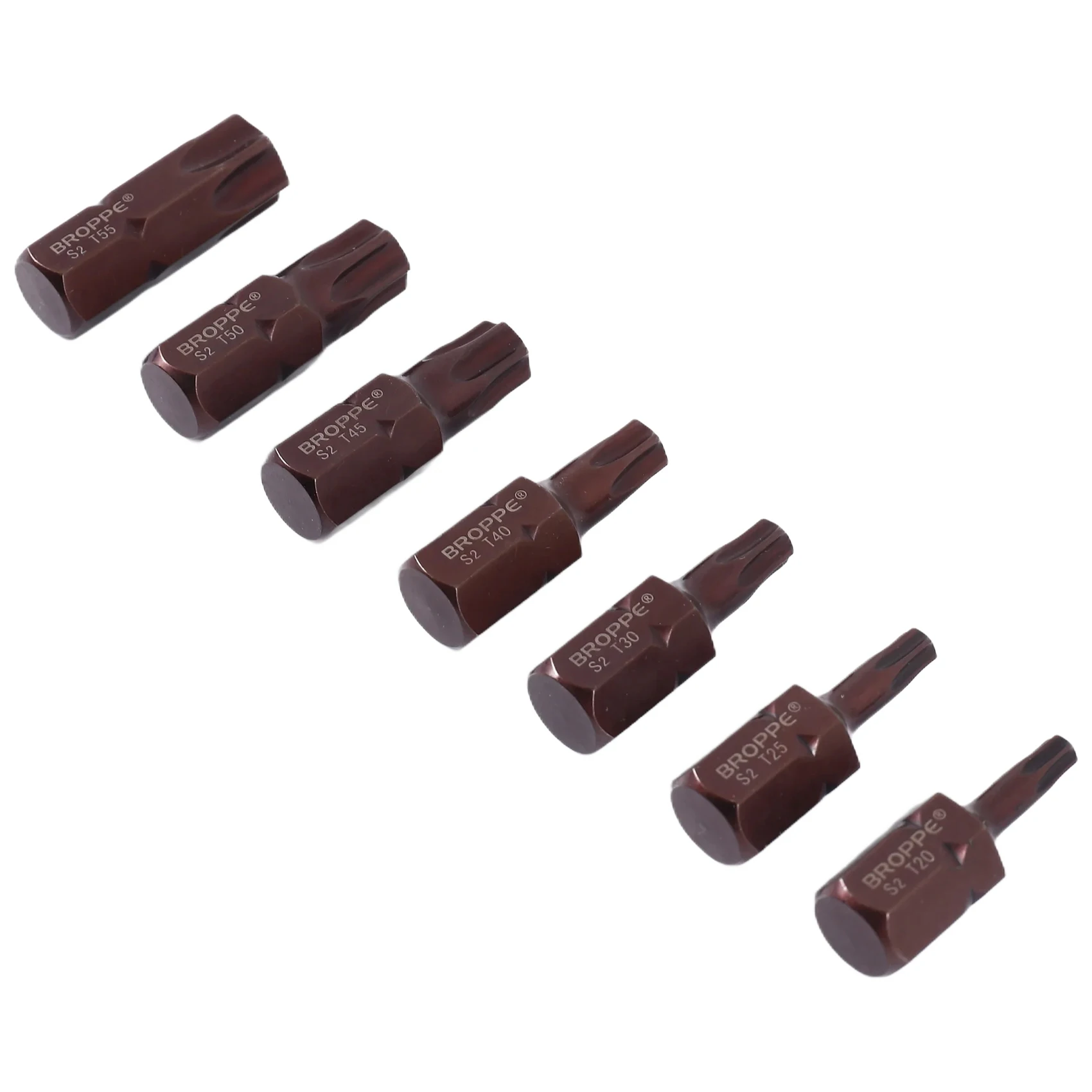 Broppe 7 sztuk T20-55 końcówka wkrętaka Torx S2 stal 10mm uchwyt sześciokątny do wkrętarki udarowej T20/T25/T30/T40/T45/T50/T55