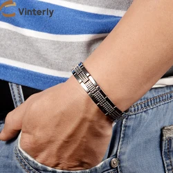 Vinterly Therapeutic Magnetic Bracelet for Men Hand Chain 13mm Health Energy Germanium Satinless Steel  Jewelry Male Waterproof