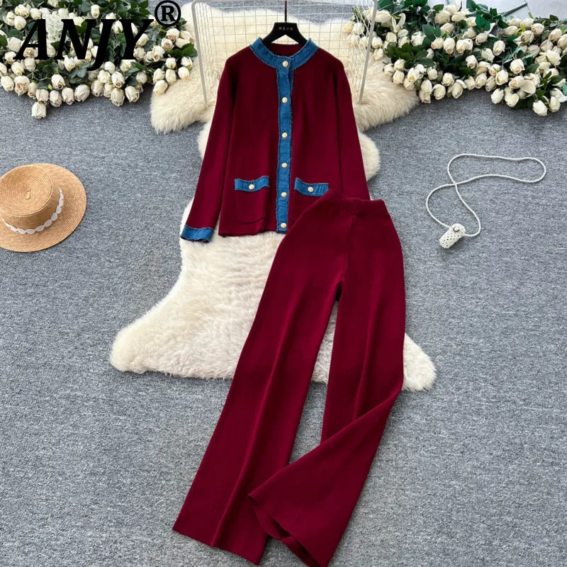 

ANJY 2026 Весна-Осень Новинка: Модный женский комплект из двух предметов – трендовая джинсовая рубашка с вставками и повседневные брюки с высокой талией A19041