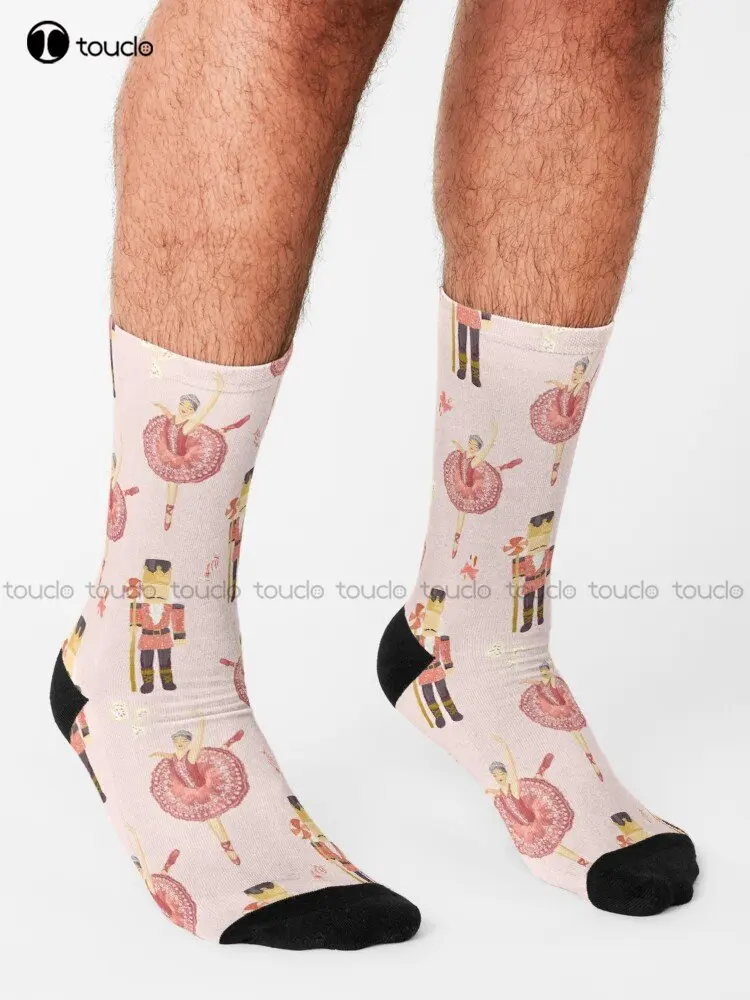 Nutcracker And Sugar Plum Fairy Socks Pink Football Socks Personalized Custom Unisex Adult Teen Youth Socks 360° Digital Print