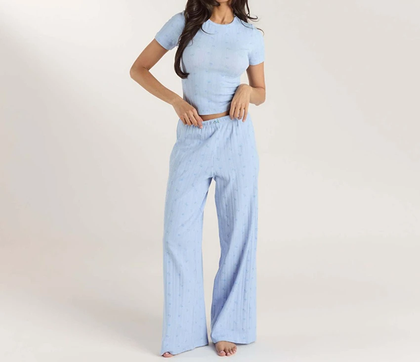 

Knitted Printed Pajamas Set 2026 Spring and Summer New Short-sleeved Trousers Loungewear Women