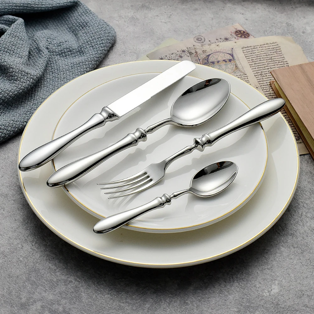 5pcs 18/10 Stainless Steel Cutlery Set Roman Handle Luxury Gold Steak Knife Fork Spoon Tableware Dinnerware Dishwasher Safe