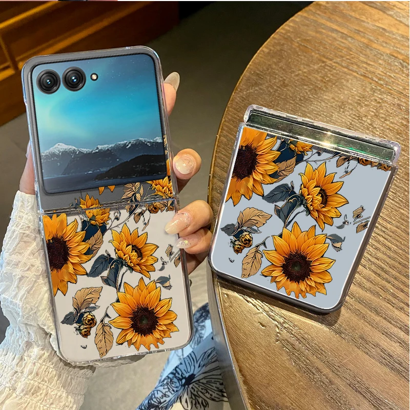Zonnebloemen Patroon Clear Telefoon Case Voor Motorola Razr 50 40 Ultra Razr 40 Razr 50 Schokbestendige Bumper Transparante Opvouwbare Hard Cover