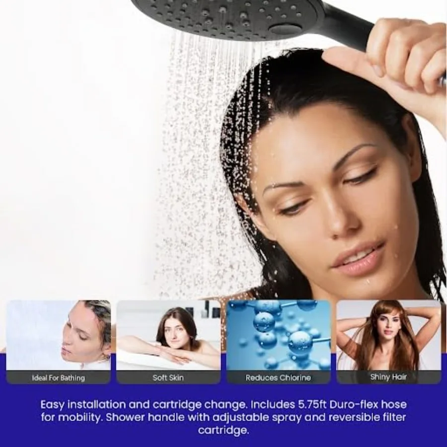 Sistema di Filtrazione 2-in-1 di Lusso per Doccia e Portatile - Nero - Senza BPA 1.25-2.5 GPM Cartuccia Reversibile G