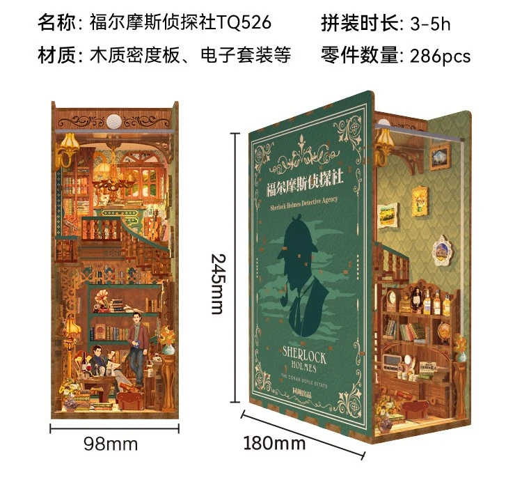Tonecheer Alice's Avonturen in Wonderland Boekenhoek Poppenhuis DIY Diorama Modelbouwset 3D Houten Puzzel Houten Boekensteun Decoratie