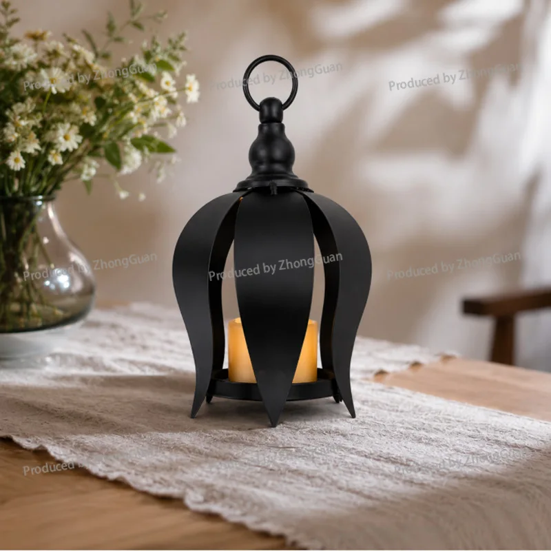 Weatherproof Black Metal Candlestick Lantern - Indoor & Outdoor Decor for Balconies & Patios (candle Not Included)
