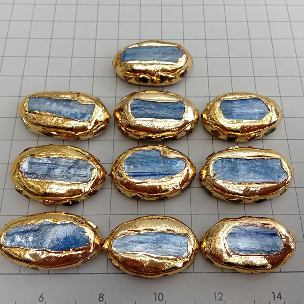 5 pcs Blue Kyanite Red Tourmaline Connector Beads Bezel For Jewelry Making Finding