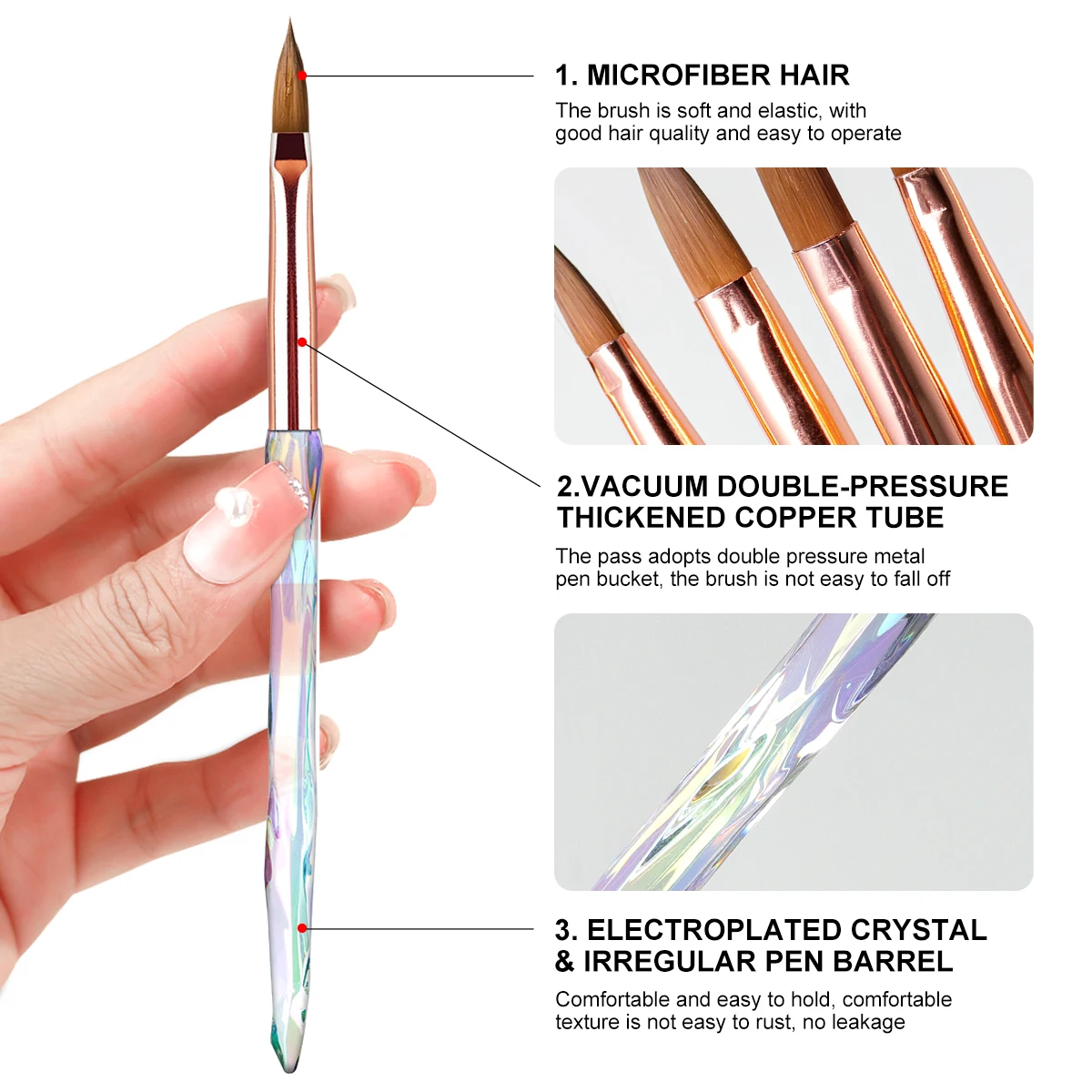 6pcs Acrylic Nail Brush for Nails Gel Acrylic Liquid Powder DIY 3D Art Manicure Painting Brushes Kit Acrylic Tools for Beginner