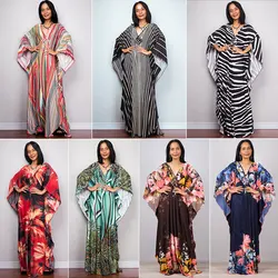 Swimwears Batwing Sleeve Cardigan Covers Ups Loose Fit Print Casual Women Clothing 2024 Summer Beach Style Ankle Length