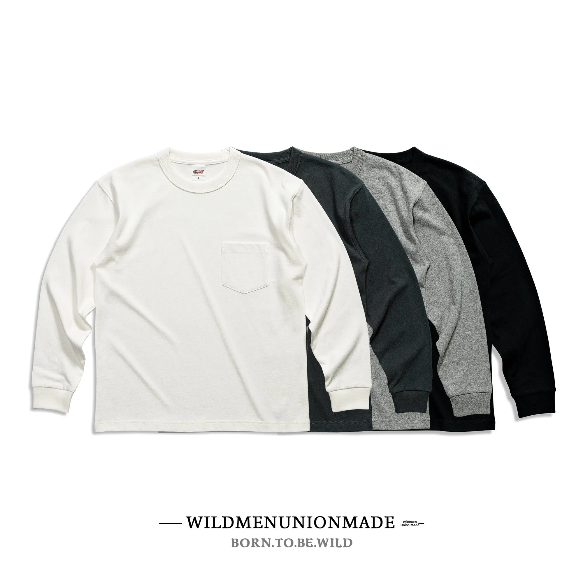 

Retro American Heavyweight Thi Pure Cotton Long Sve ket T-irt Oversize Loose Men's Sle round Ne Spring Faion