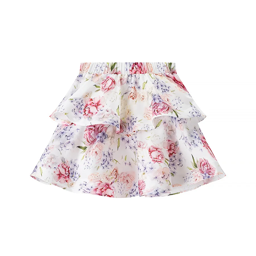 French Floral Chic Summer Dresses Set Women Pink Print Halter Backless Sleeveless Tierred Skirt Holiday Party Ladies 2 Piece Set