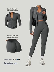 Zipper Stand Collor Jacket Women Crop Tops Yoga Solid Sports Top Long Sleeve Running Sexy Quick Dry Fitness Gym Sport Wear