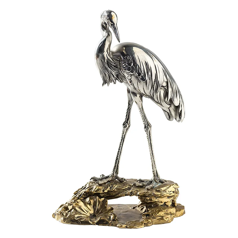 

Brass crane and heron lotus home decoration