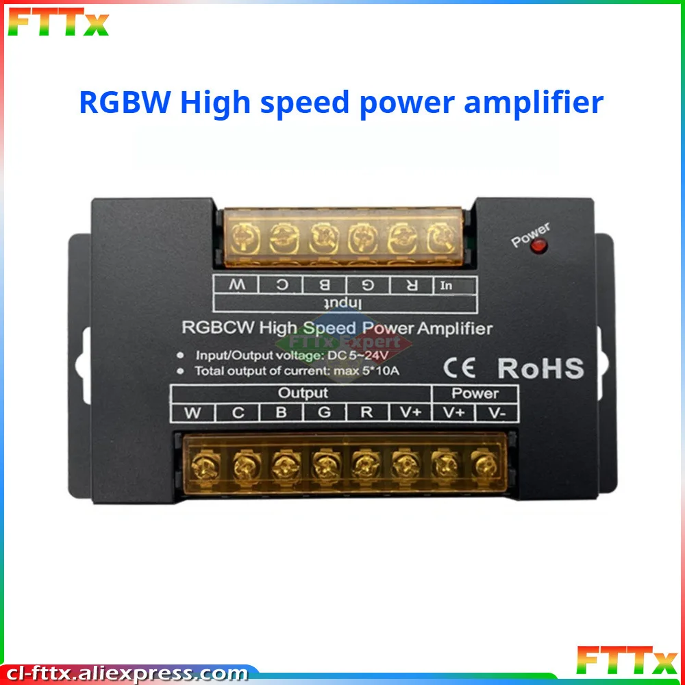 RGB+CCT High Speed Power Signal Amplifier 50A Data Signal Repeater 5CH Channels for 5050 RGBW RGBWW LED Lights Strip 5-24V