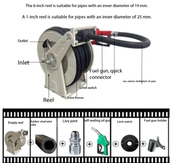 Tanker reel automatic telescopic pipe reel 6 minutes 1 inch 10 meters 15 meters 20 meters oil pipe storage winch