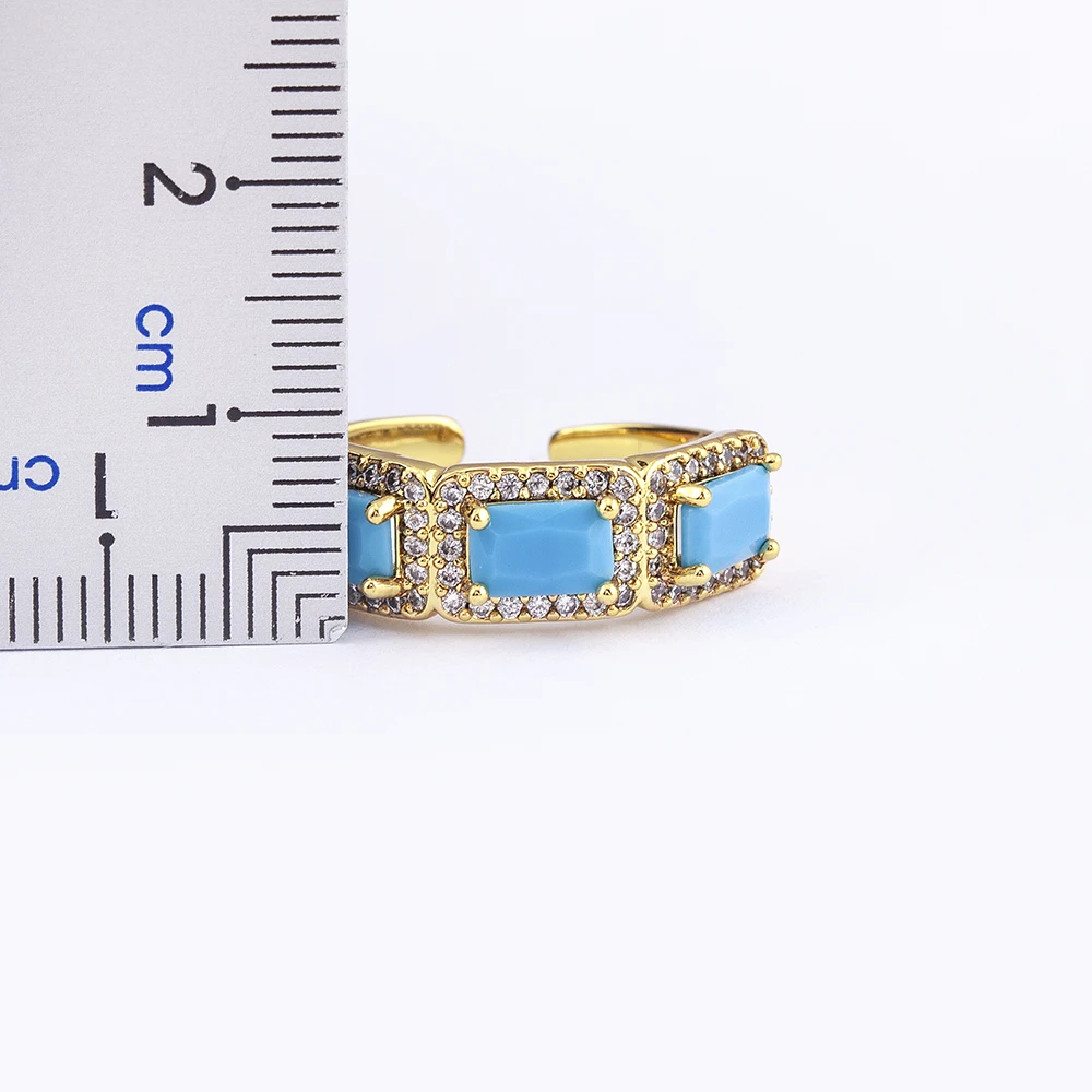 Nidin 4 Colors Choice Rectangle Cubic Zirconia Open Finger Ring Adjustable Stackable Jewelry For Woman Men Wedding Party Gifts