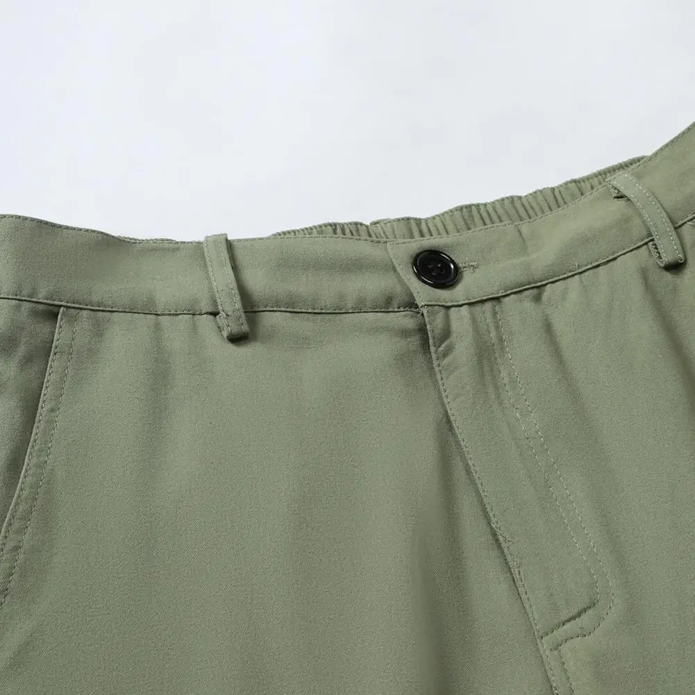 Rear Pocket with Hidden Zipper Cargo Shorts with Dual Closure System Men's Cargo Shorts with Multi Pockets Mid-rise Casual