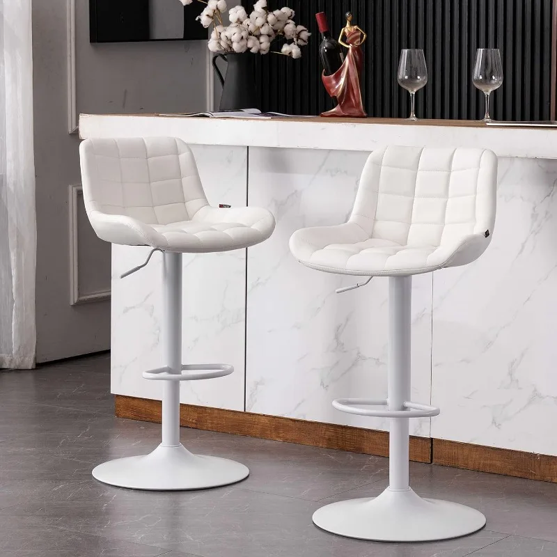 Bar Stools Set of 2 Adjustable Counter Height Bar Stool PU Leather Barstools with Back Swivel Modern Metal Diamond Chairs