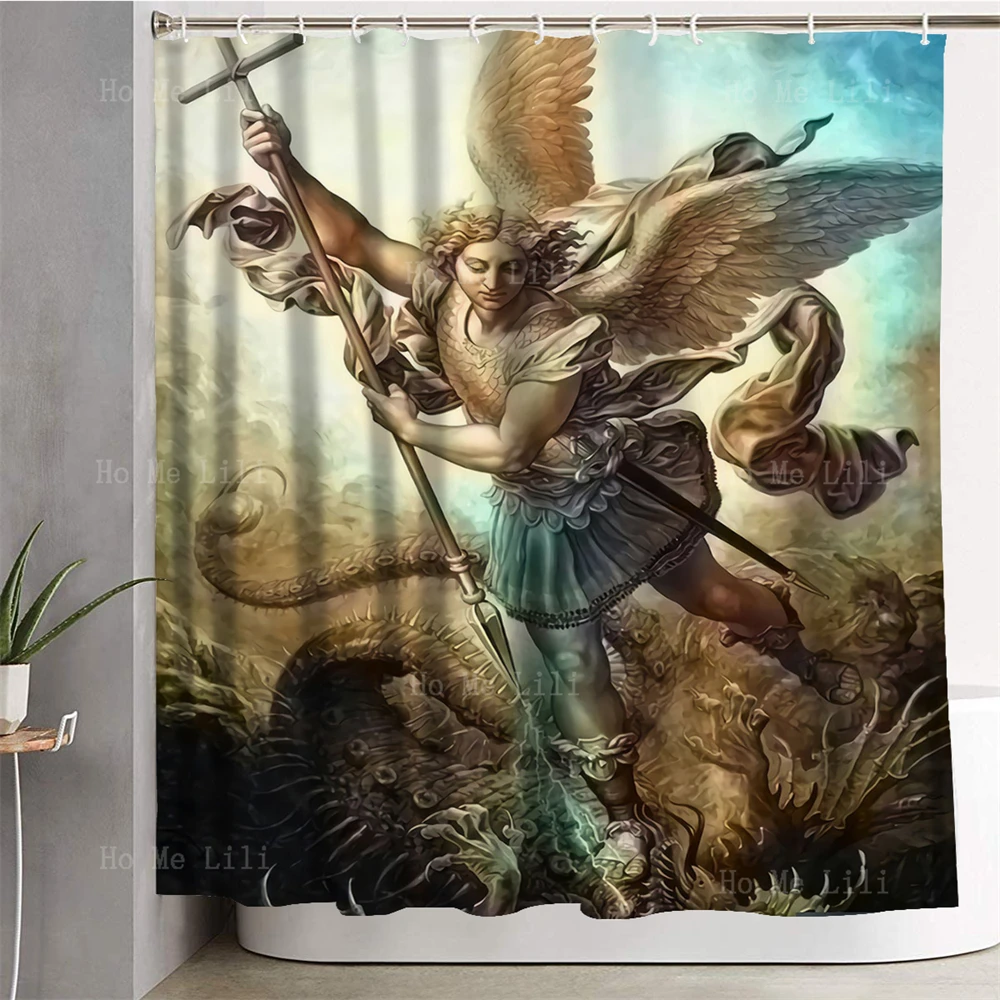 Italian Painters St. Michael'S Defeat Over The Devil Satan Italian Biblical Subject Matter Shower Curtain For Bathroom Decor