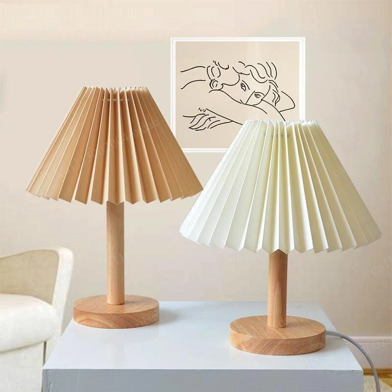 Retro solid wood pleated small table lamp photography props ornaments background ins home decoration night light table