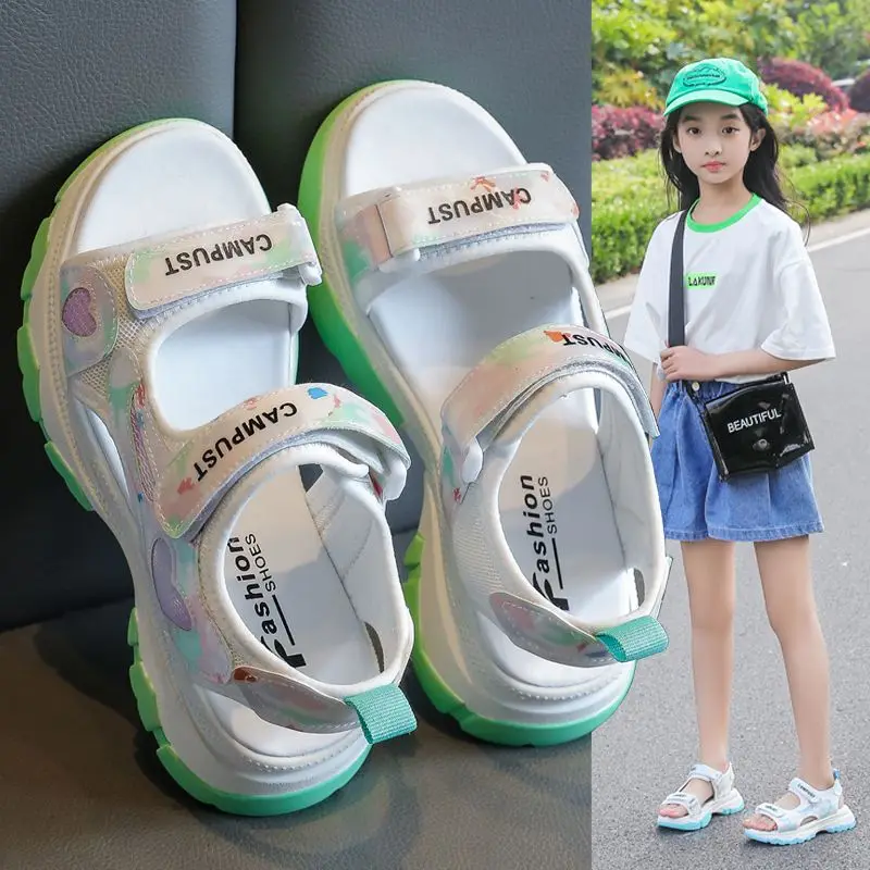 Girls 2024 New Summer Fashion Little Girls Princess Soft Soled Children's Open-toed Shoes