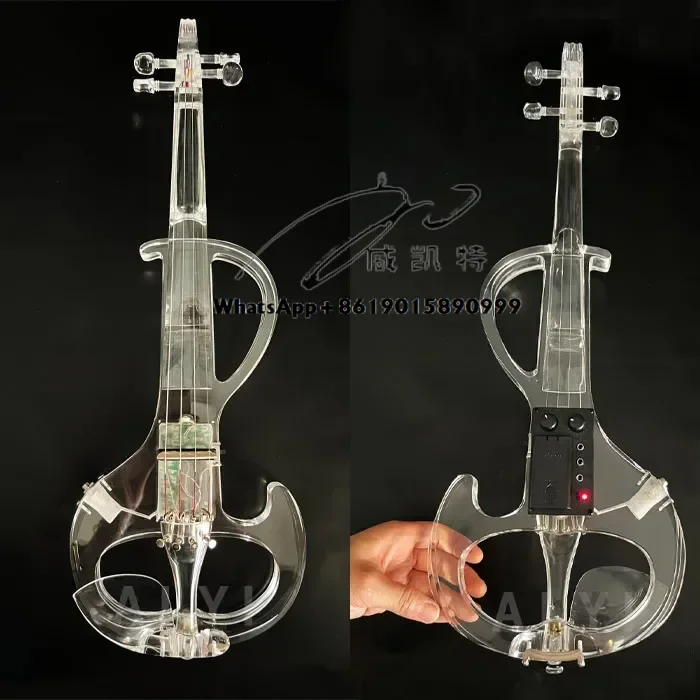 VD-05 series 4/4 electric violin with LED light, transparent crystal acrylic body, transparent blue light