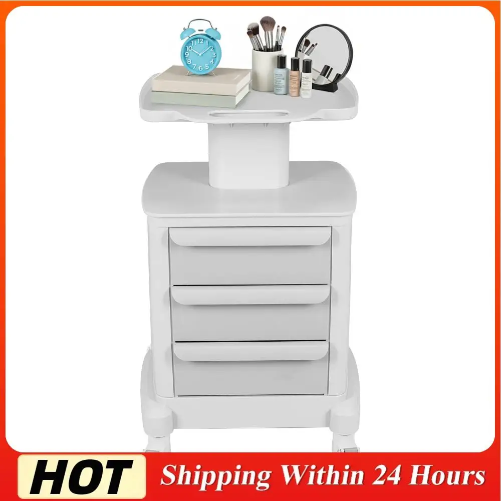 

Beauty Storage Utility Cart with 3 Drawers 4 Wheels Professional Utility Cart 110 LBS Load for Hospital Office Bedroom Clinic