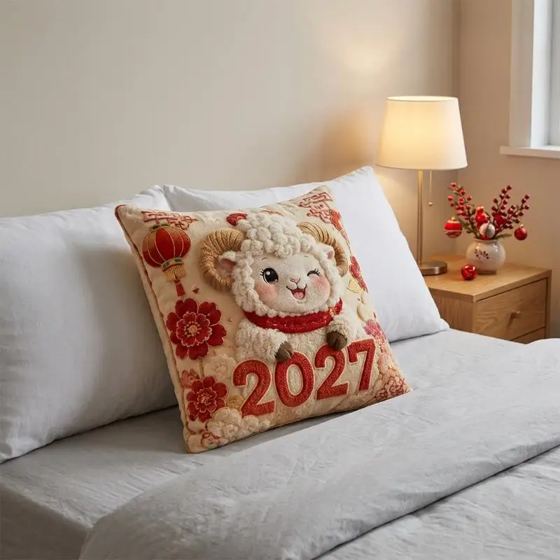 Chinese New Year 2027 Year Of Sheep Cushion Cover Goat Year Sofa Pillow Cover Mascot Sheep Lucky Spring Festival Home Ornament