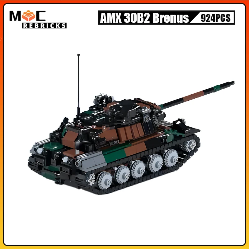 French Military Army Panzer AMX-30 Main Battle Tank Heavy Armor Vehicle MOC Building Blocks Assembly Model Kids Bricks Toys Gift