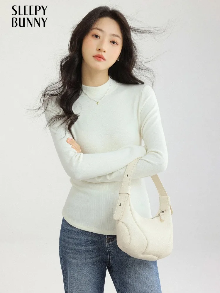 

Soft Lightweight Mock Neck Long Sleeve Top Women Slim Fit Stretch Basic Tee Cozy Cloud Feel Undershirt Layering in Autumn Winter