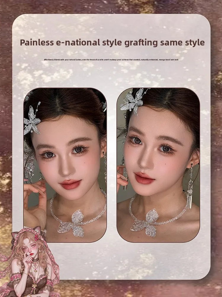 Kein Kleber, schwarzbraune, einzelne Cluster-Kunstwimpern, natürlich aussehende, geflügelte Wimpern im Fox-Eye-Stil, chinesischer Stil, zur Augenverlängerung – Detail 6