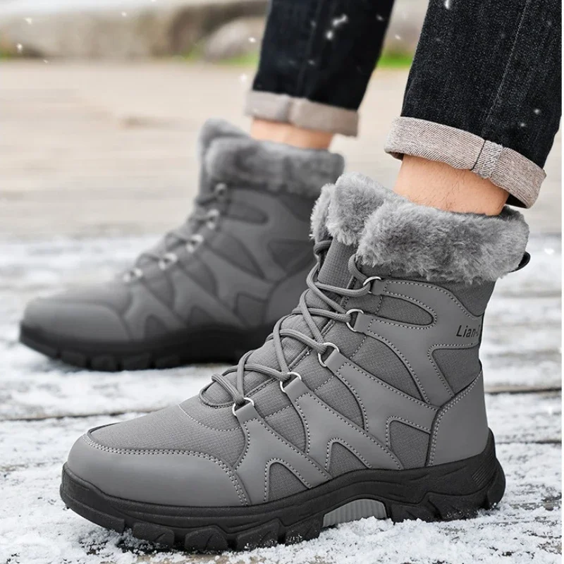 

Couple's High-top Anti-slip Wear-resistant Two-color High-quality Fleece Casual Plus-size Cotton Shoes for Autumn and Winter
