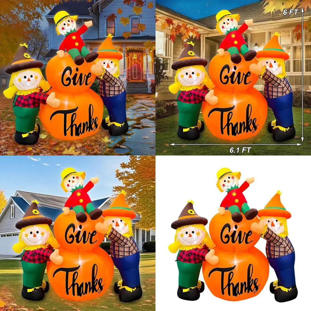 

Осенний урожай со светодиодной подсветкой, пугало для семьи с тыквой - 6 футов, декор для уличного двора на День Благодарения