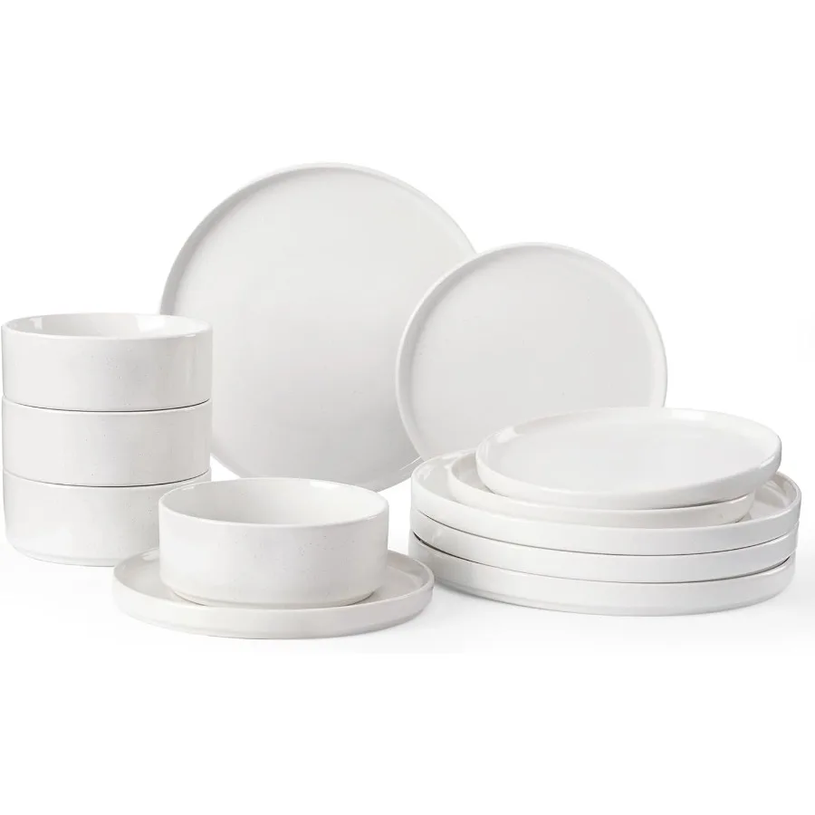 

Nebula Plates and Bowls Set 12 Pieces Dinnerware Sets Dishes Set for 4 White