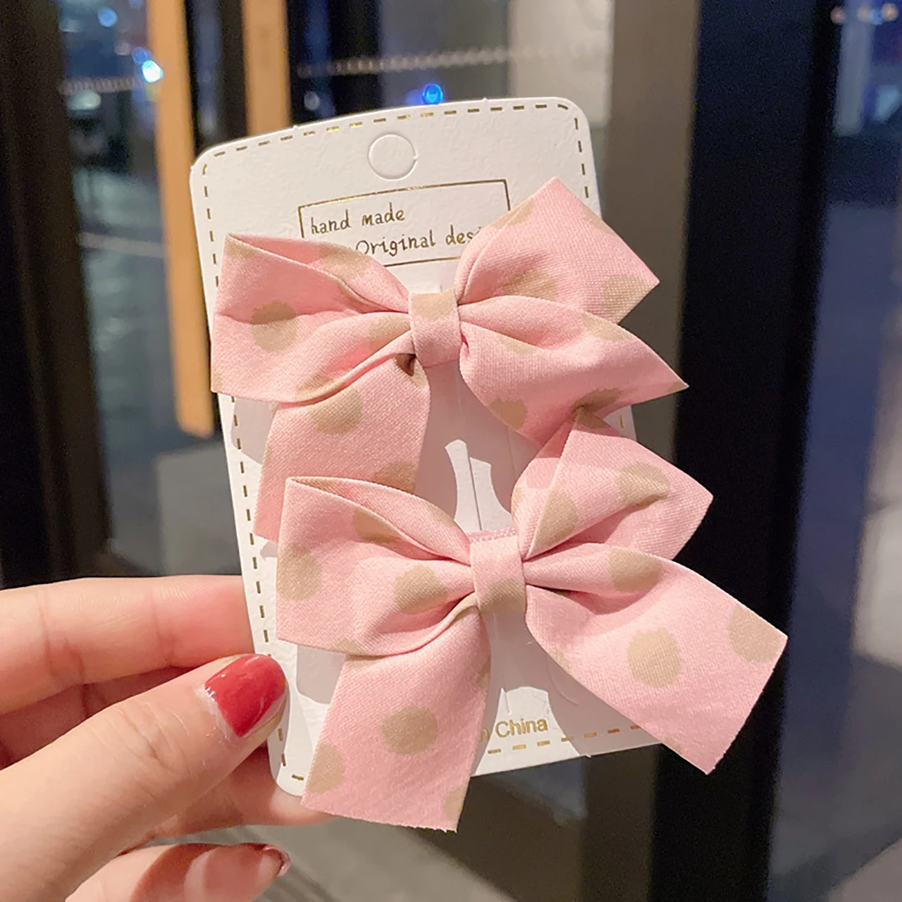 

2Pc Flower Print Hair Clip with Large Polka Dots Hairpins Sweet Bowknot Duck Tongue Clips Bow Barrettes Kids Hair Accessories