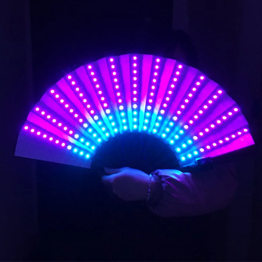 Folding LED Glowing Fan Horse Racing Luminous LED Fan For Bar Wedding Birthday Party Stage Performance Props Light