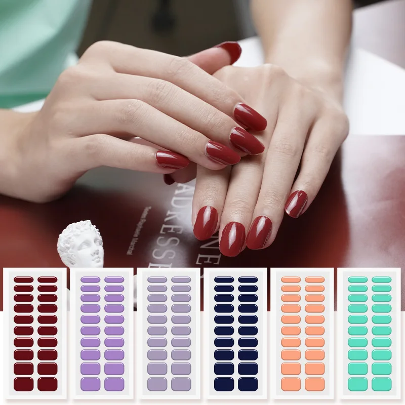 20 Tips Gel Nail Stickers Solid Color Semi-cured  Nail Art Decorations