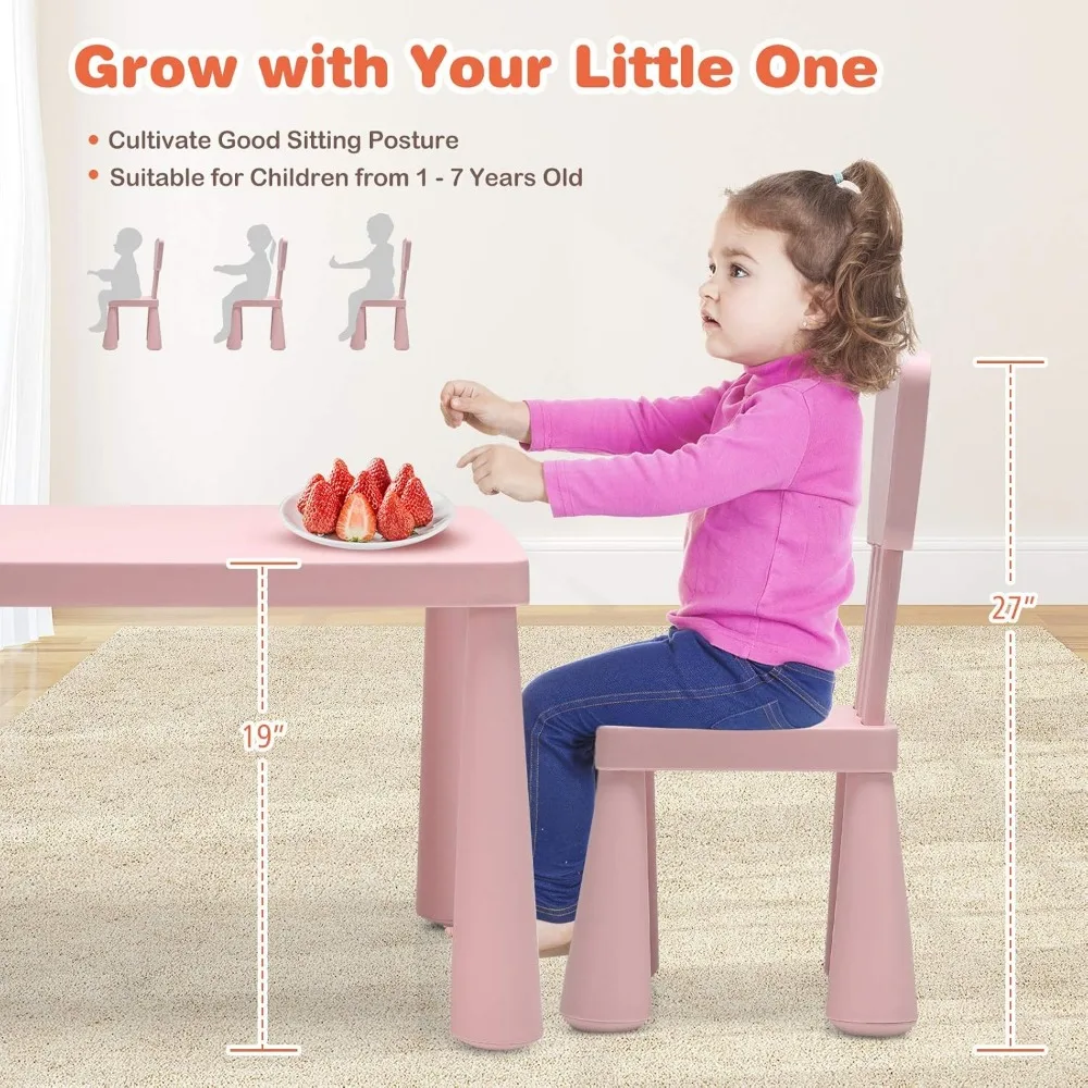 Kids Table and Chair Set For Toddler, 3 Piece Plastic Children Activity Table for Reading, Drawing, Snack Time, Arts Crafts