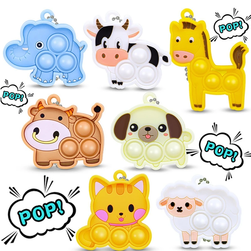 10pcs Mini Cartoon Animals Keychains Backpack Pendants Hanging Stress Relieving Creative Children Toys Birthday Party Favor Gift