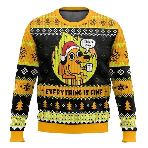 Imagen 2 del producto Esto está bien Meme suéter de Navidad feo divertido perro gráfico regalo de vacaciones de Navidad sudadera para hombres moda Casual niños jerseys