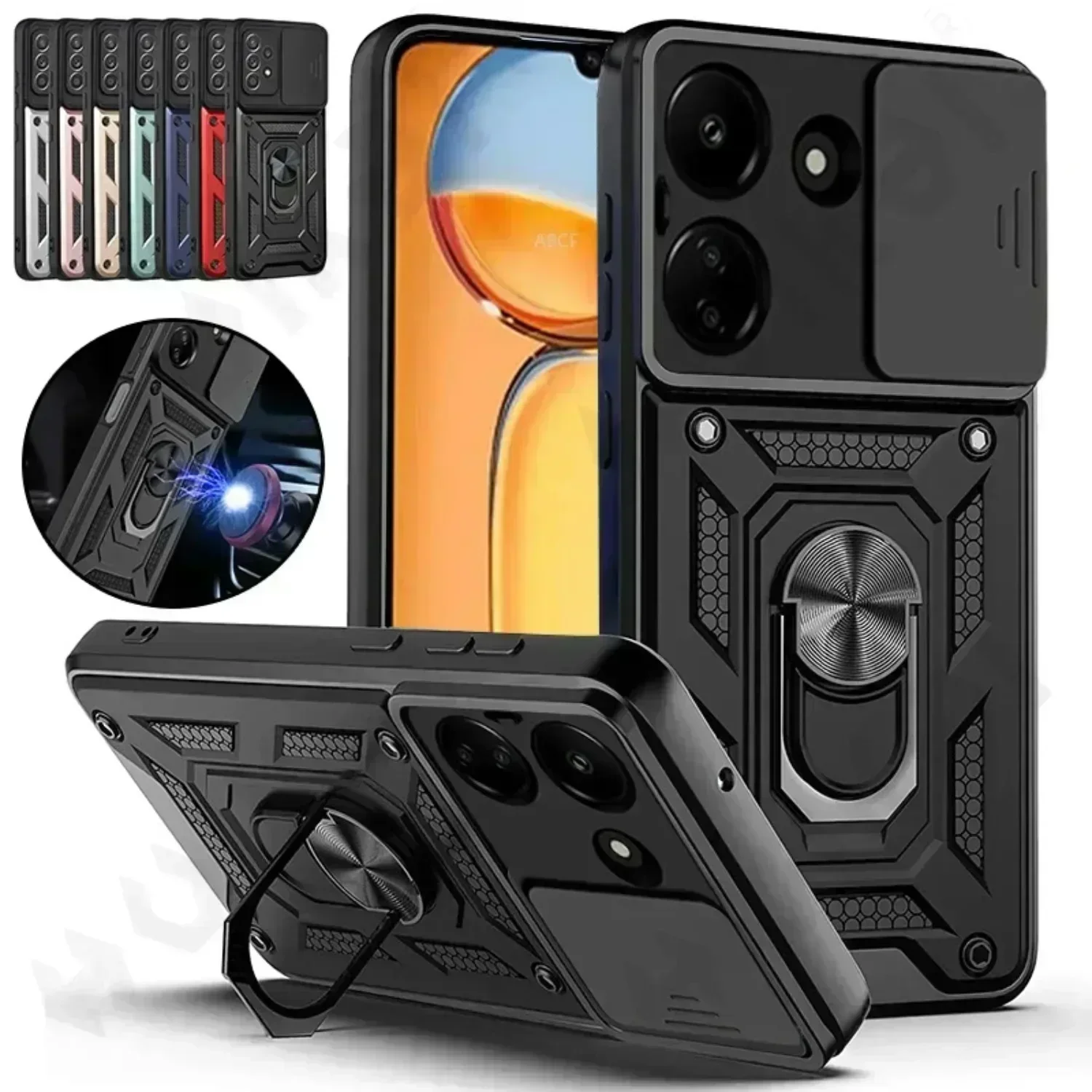 

Shockproof Magnetic Case for Redmi Note 13 Pro 4G 5G Note 13 4G 5G Note 13 pro plus Slide Camera Lens Ring Stand Protect Cover