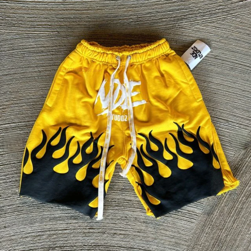 Ins net rote Shorts Männer Frauen Schaum Flamme drucken amerikanischen Retro Street Style fünf Hosen y2k Baumwolle einfarbig lose Paar Hosen